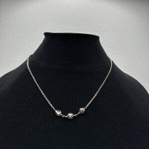 Sterling 925 Silver Dainty Small Puffy Heart Beads Chain Necklace 18" 7g